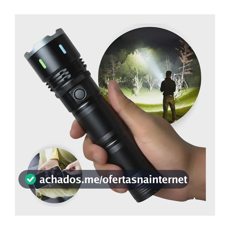 Lanterna Tática Mais Forte Do Mundo Led 2km Militar Potente Super Branco Preto