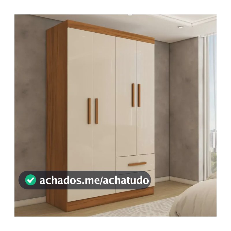 Guarda-roupa Solteiro Zeus 4 Portas 2 Gavetas Freijó