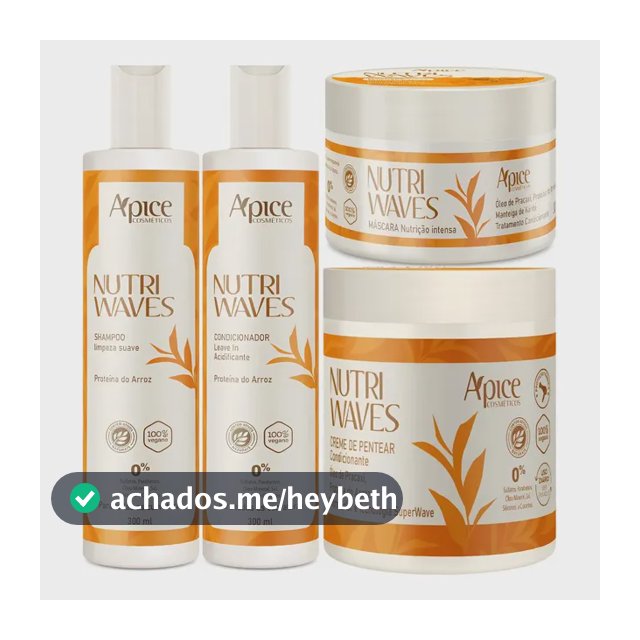 Kit Nutrição Capilar Ápice Nutri Waves com Shampoo, Condicionador, Máscara e Creme de Pentear
