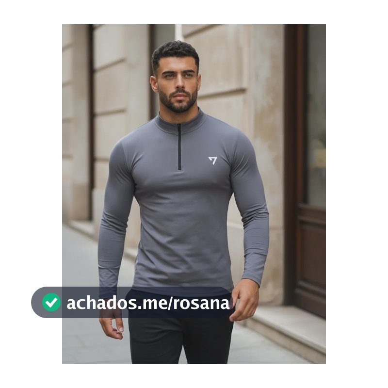 Camisa Térmica Masculina Segunda Pele Manga Longa Com Zíper Cinza G