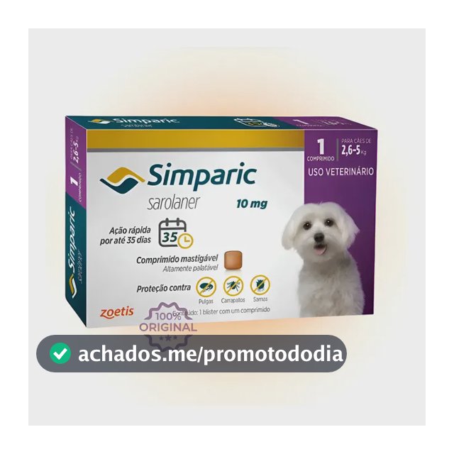 Antipulgas Simparic 10mg 2,6 A 5kg C/1 Comprimido Original Cinza-escuro