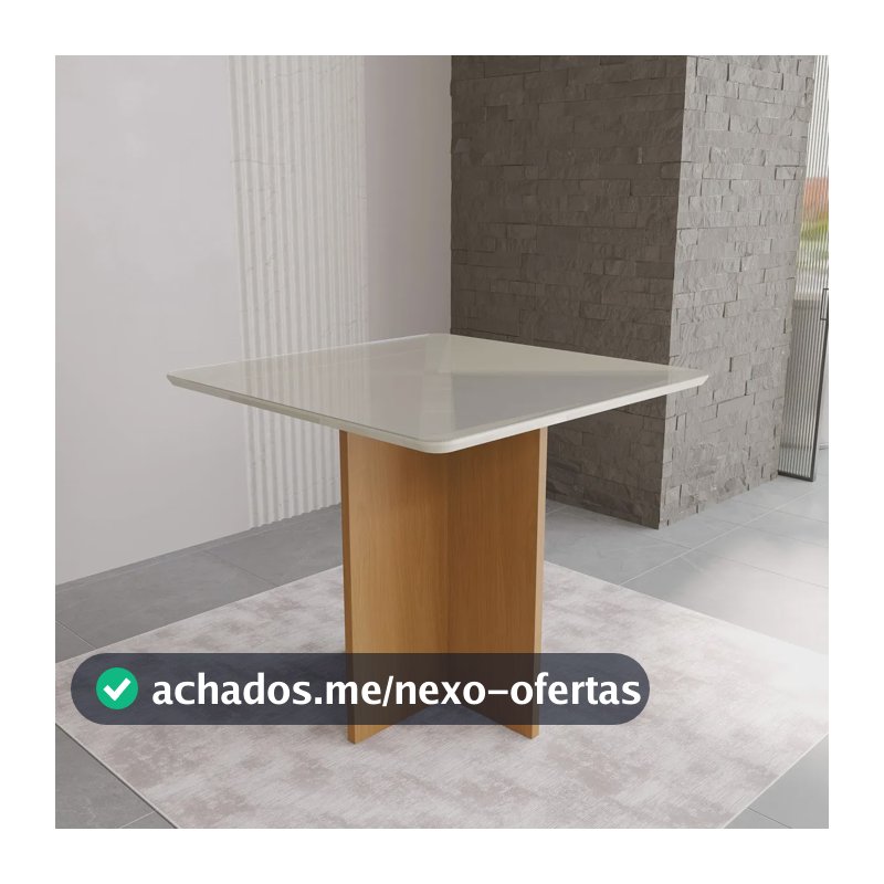 Mesa De Jantar Quadrada Tampo De Vidro Fidelitá Barcelona 90cm Freijó/Off-White