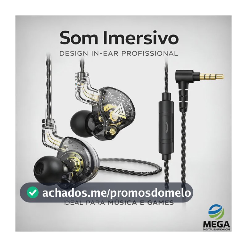 Fone de ouvido In-Ear QKZ AK6 Pro Microfone Gamer Cancelamento Ruído Preto
