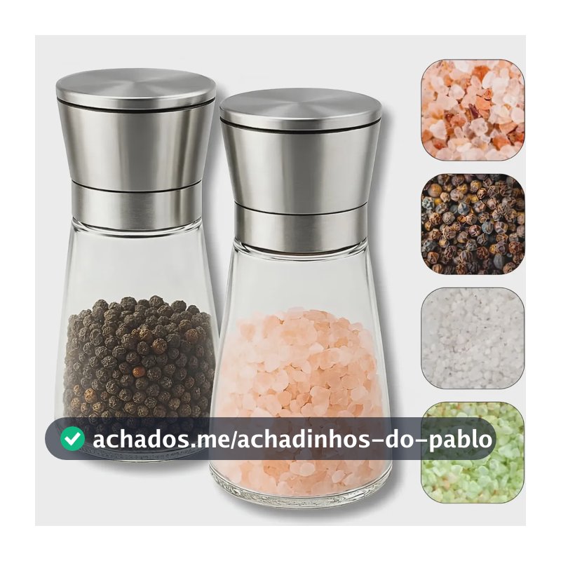 Kit 2 Moedores De Temperos Sal Grosso E Pimenta Do Reino Manual Vidro Inox Ajustável Moedor De Sal E Pimenta Grinder Moinho Triturador Porta Tempero Cozinha Moagem Fina Grossa