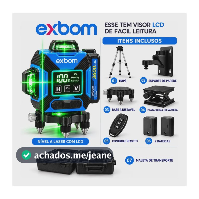 Kit Nível A Laser Verde 12 Linhas 3d Tela Lcd Autonivelante