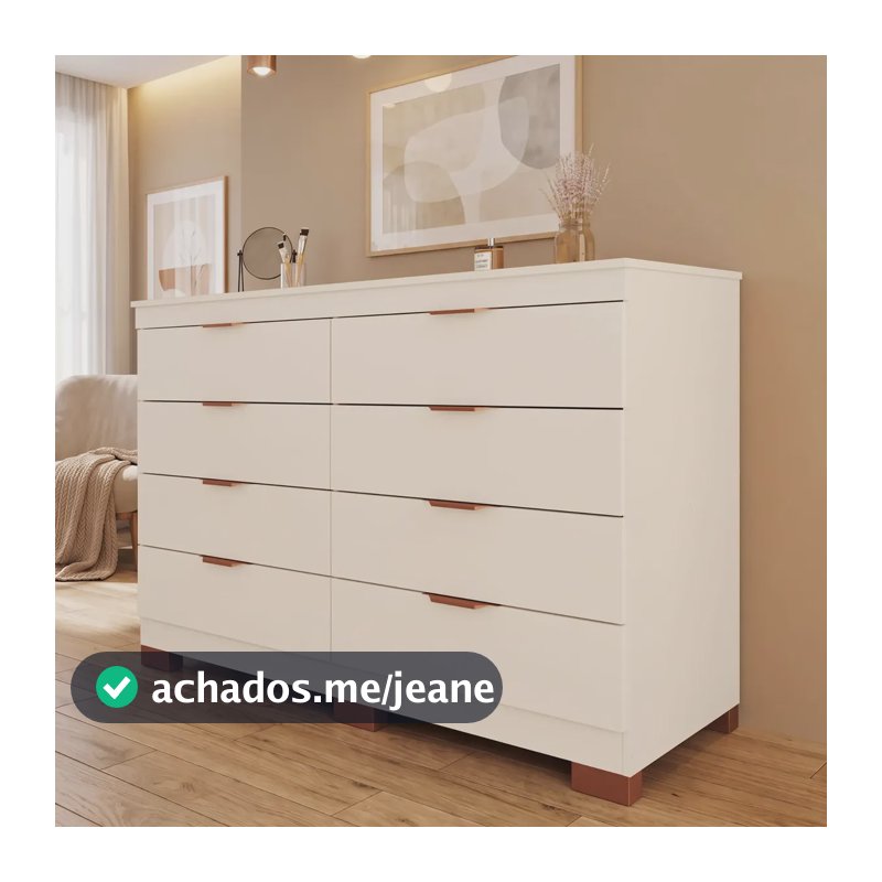Cômoda Lyon 100% Mdf 8 Gavetas Kit Pés Branco
