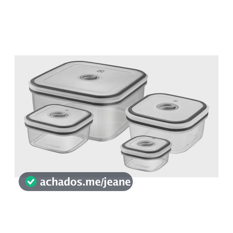 Conjunto de Potes Herméticos de Plástico Branco e Cinza Retangular com 4 Unidades Electrolux