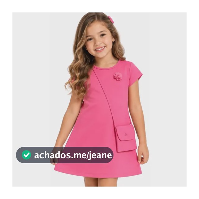 Vestido + Bolsa Infantil Menina Verão Liso Manga Curta