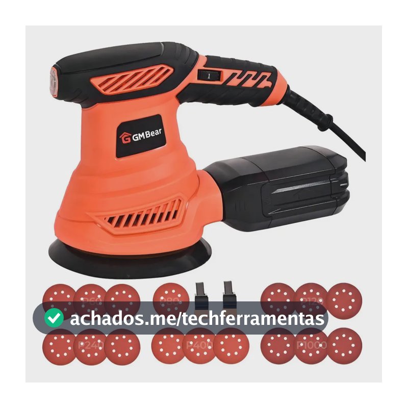 Lixadeira Roto Orbital Elétrica 5" de 500W com Velocidade Variável e Coletor de Pó para Madeira