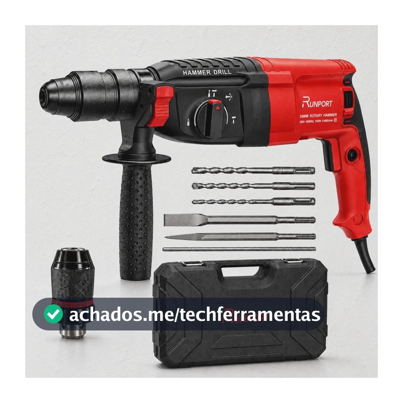 Martelete Perfurador Rompedor Profissional Runport Hk2608 Sds Plus 26mm 1300w 3.2j Com Maleta