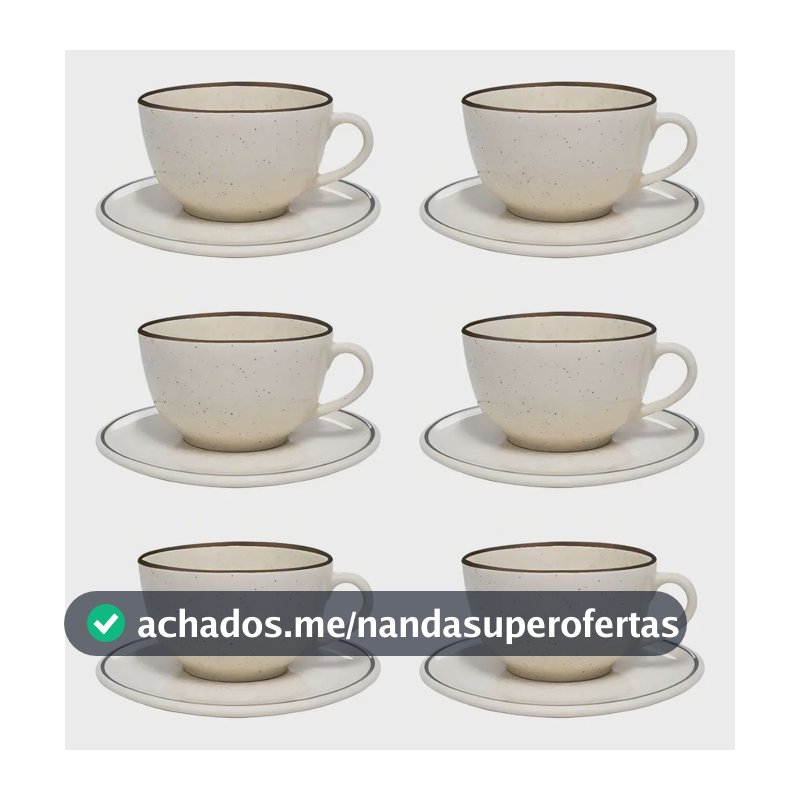 Jogo De 6 Xícaras Grandes 200 Ml Com Pires Unni Brisa Oxford