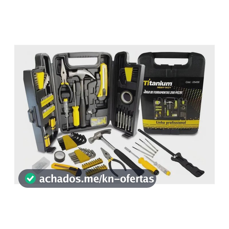 Kit Ferramentas 200 Peças c/ Maleta Titanium - Chaves, Alicates, Martelos, Serra - Aço Carbono - DIY Oficina Casa