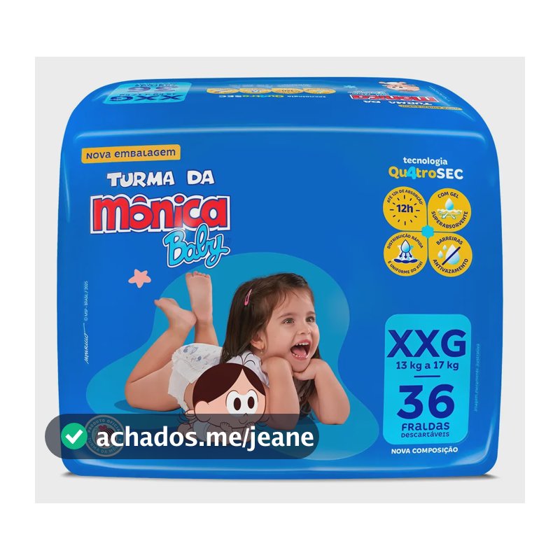 Fralda Qu4troSEC XXG 36U Turma da Mônica Baby