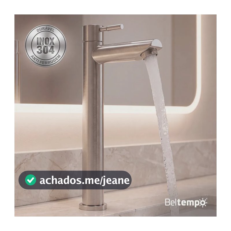Torneira Para Banheiro De Mesa Bica Alta 1/4 De Volta Aço Inox 304 Escovado Elegance Beltempo