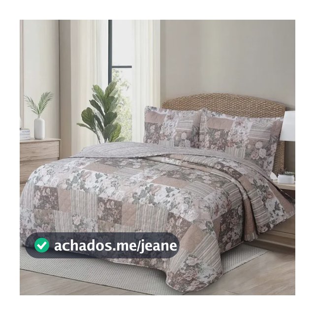 Colcha Cobre Leito Dupla Face Matelado Queen 3 Peças Estampa