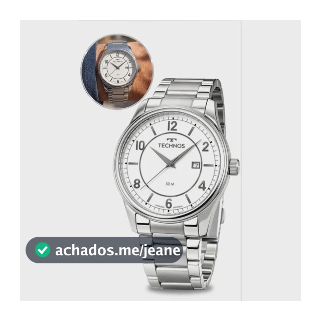 Relógio Technos Masculino De Pulso Analógico Em Aço Calendário Fundo Branco Original Prateado
