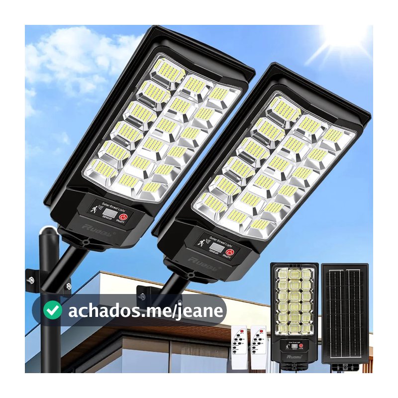 Kit 2 Refletor Solar Led Holofote 1100W Lampada Solar Ip67 Com Sensor Controle