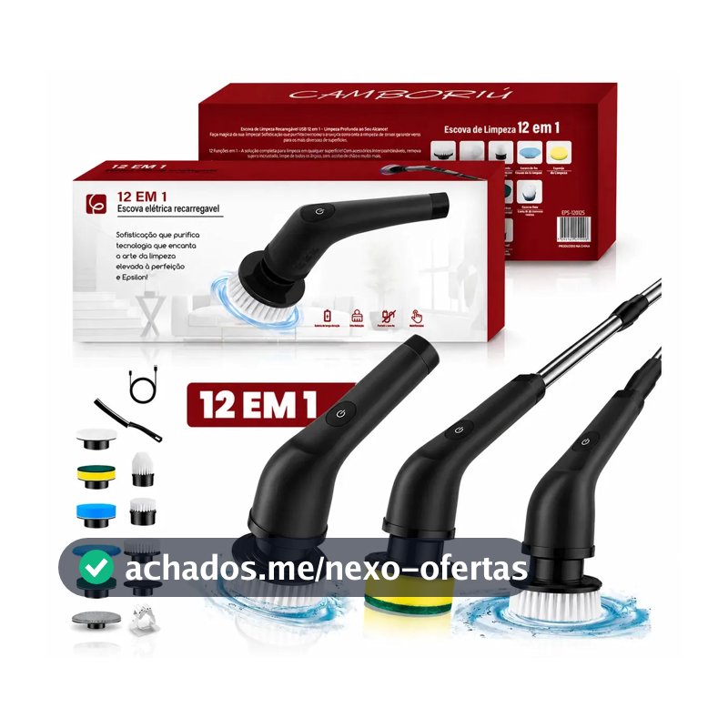 Escova de limpeza elétrica 12 em 1 giratória recarregável cabo regulável EPS-4112 - PRETO