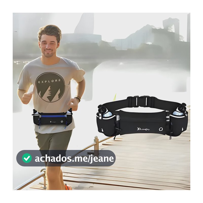 Cinto Hidratação Para Corrida Pochete Com 2 Garrafas Running Preto