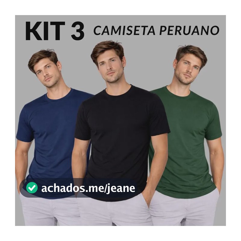 Kit 3 Camisetas Masculina Básica Algodão Malha Peruana Lisa Preto-verde-azul M Liso