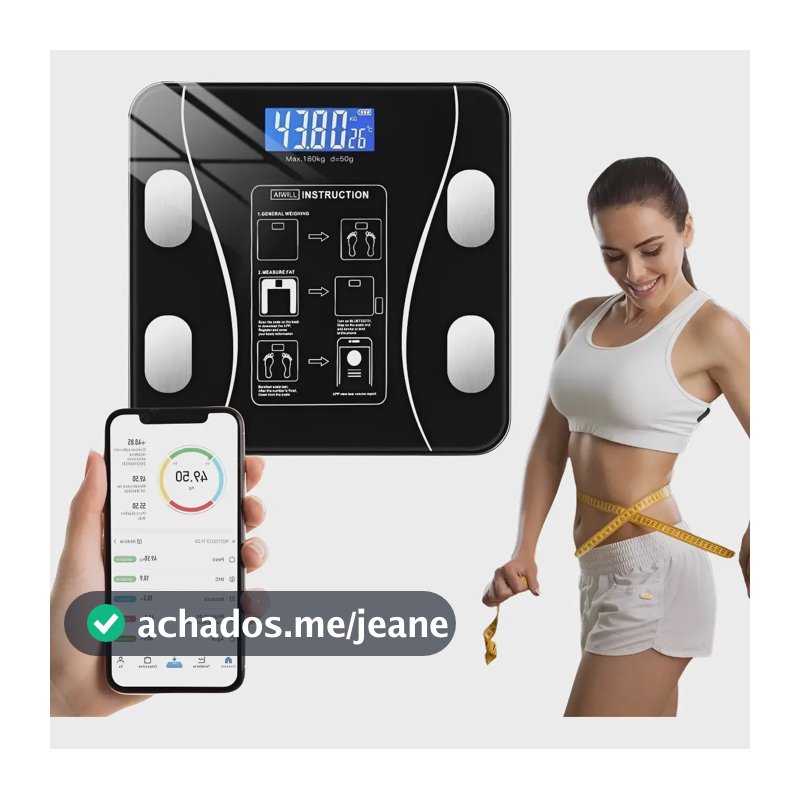 Usb Balança Digital Corporal Bioimpedância, Aplicativo Fitne Preto 3v