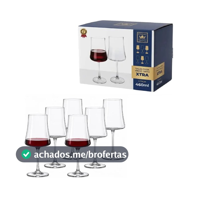 6 Taças Cristal Vinho Tinto Branco 460ml Linha Xtra Titanio Incolor