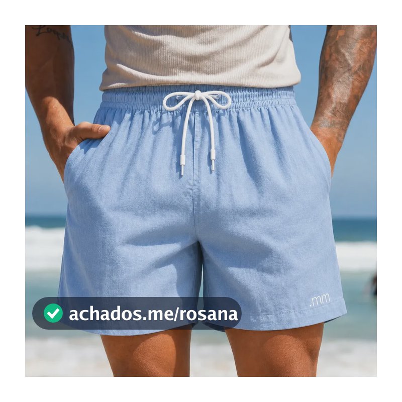 Bermuda Linho Masculina Mauricinho Praia Social Casual Verao Azul Celeste Liso G