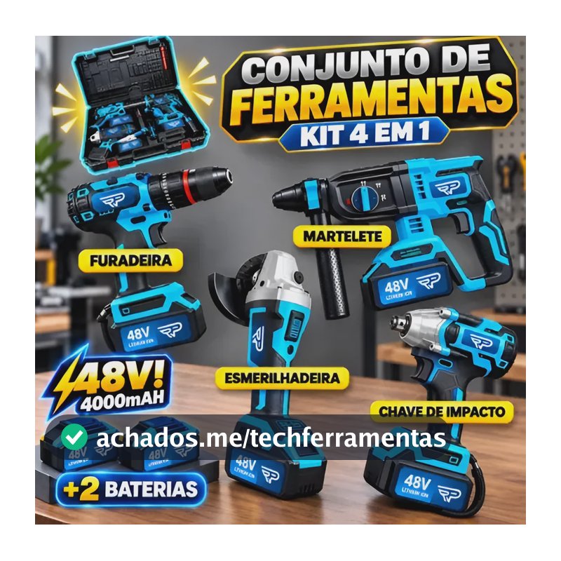 Kit Furadeira Martelete Impacto Esmerilhadeira 48v Elétrica