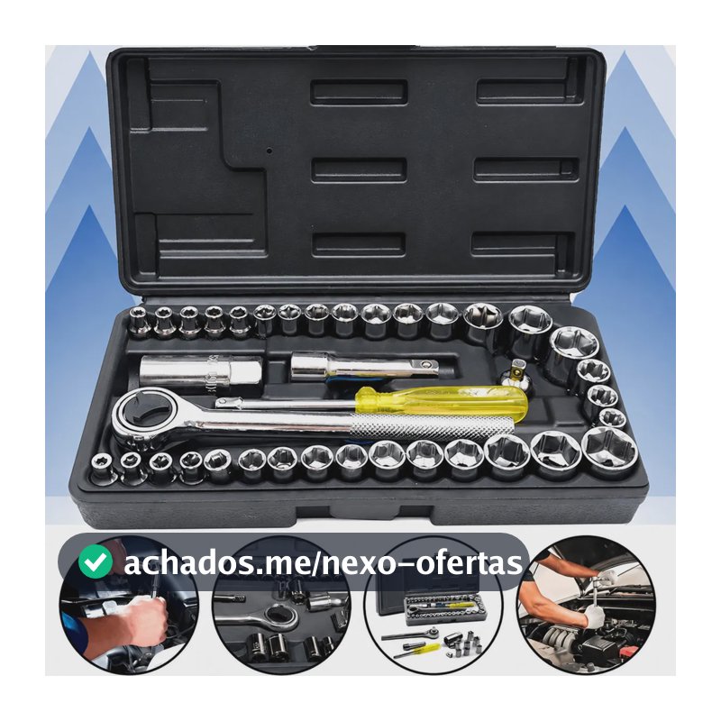 Jogo De Chave Catraca Canhão Cachimbo Com 40 Peças Soquetes Kit Chaves Jogo Catraca Reversível Soquetes 40 Peças Maleta