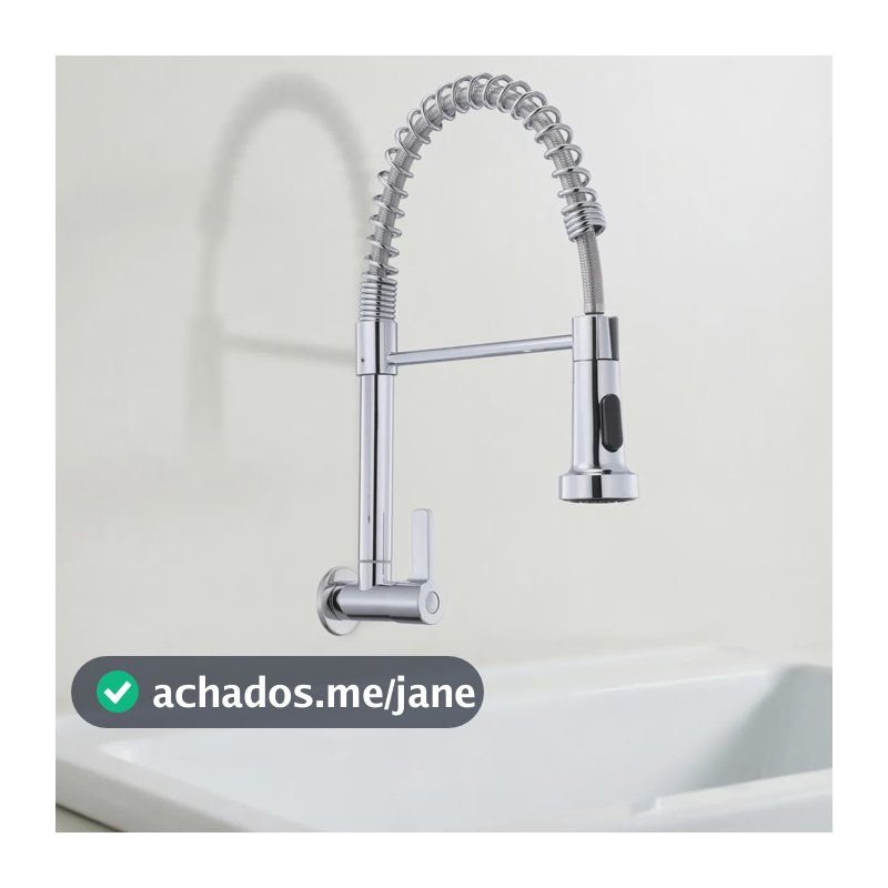 Torneira Cozinha Gourmet Monocomando Flexível Com Mola Luxo Prateado Parede