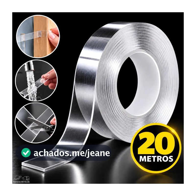 Fita Dupla Face 20 Metros Nano Adesiva Fixa Extra Forte Transparente