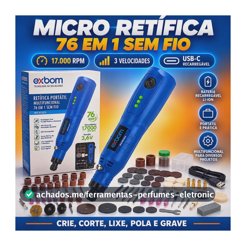 Mini Retífica Portátil Micro Muntifuncional 76 Peças Sem Fio 3.7