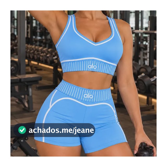 Conjunto Feminino Fitness Poliamida Top E Short -  Alo Azul Bebê P/m