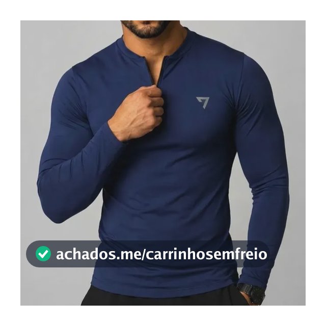 Camisa Térmica Masculina Segunda Pele Manga Longa Com Zíper Azul-marinho G