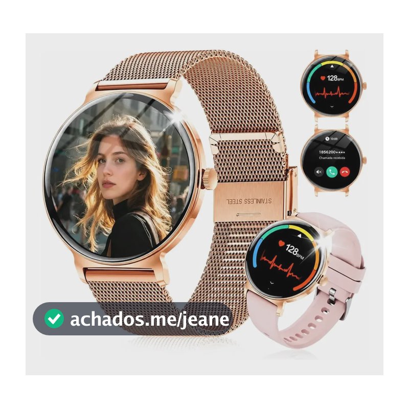 Relógio Smartwatch Esporte Feminino Ultrafino Android Ios Ouro Rosa Mesh