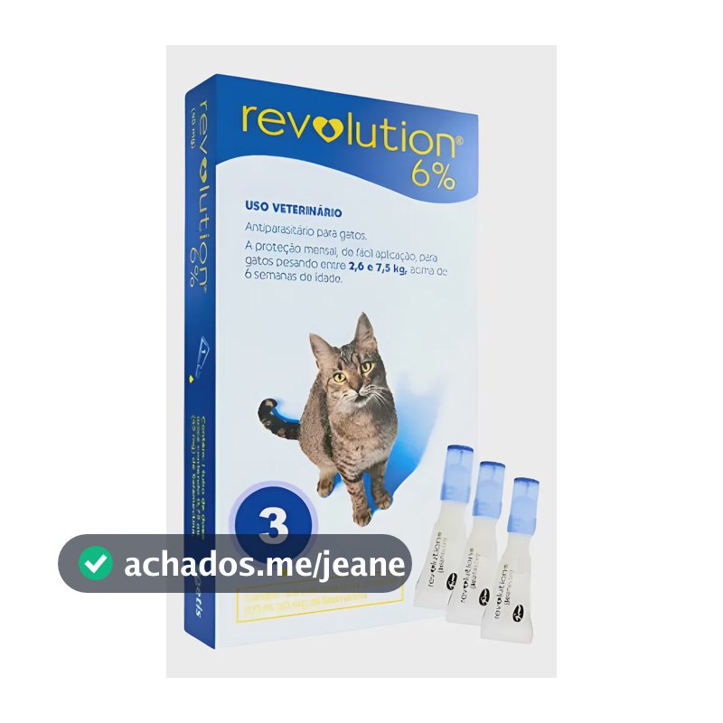 Revolution Zoetis 6% 0.75ml Gatos 2,6kg A 7,5kg 3 Pipetas