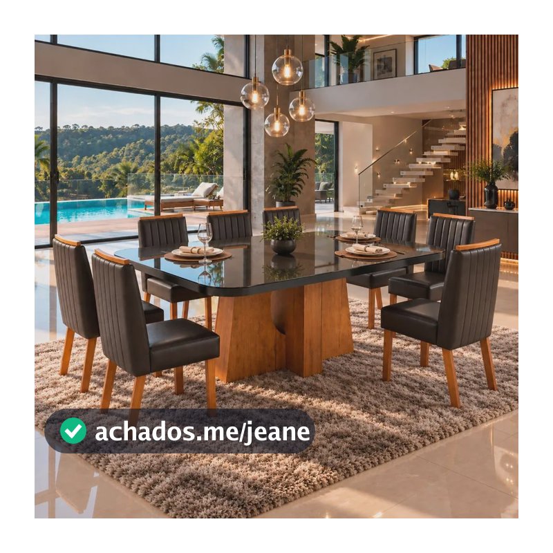 Sala De Jantar 135x135 Magic Vidro Grafite 8 Cad. Bom Pastor Naturale/grafite Preto Liso