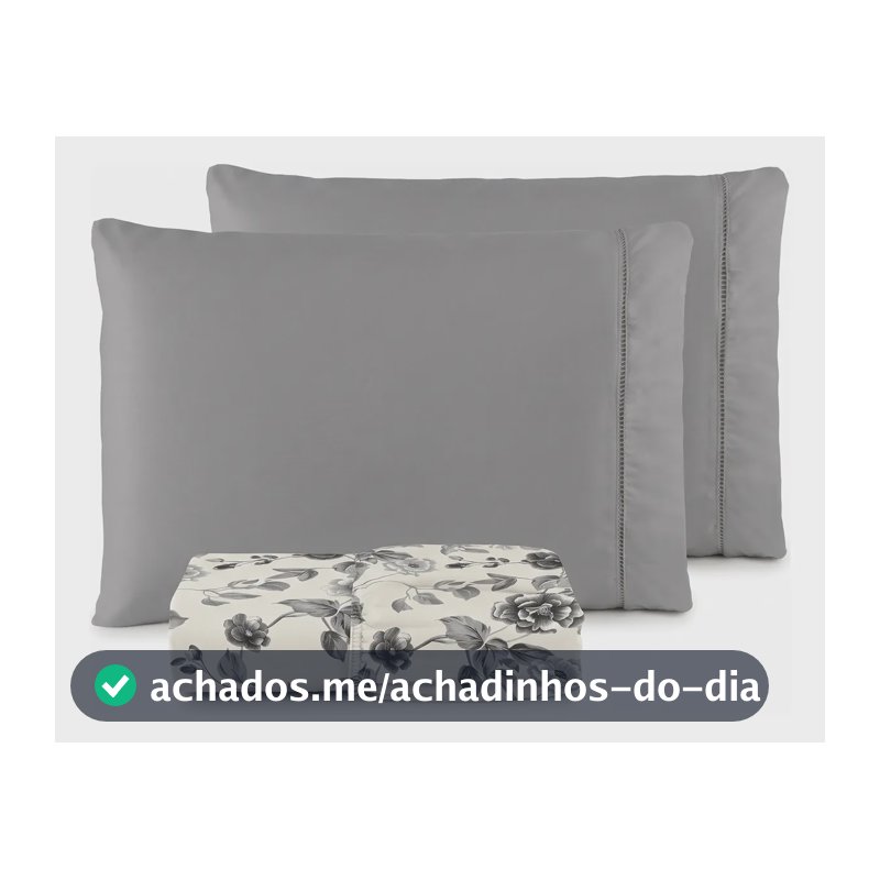 Jogo De Lençol Casal Padrão 3 Pçs 400 Fios C/ Elástico Hotel Cinza Florido