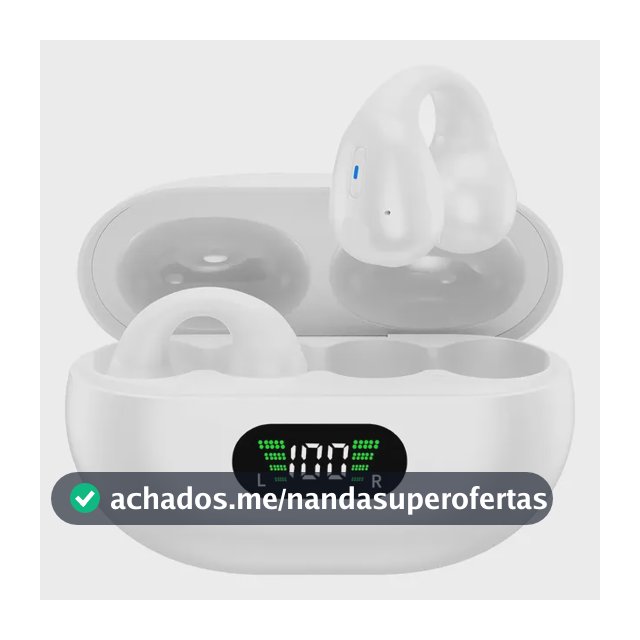 Fone de Ouvido JSKJ Q80 TWS Bluetooth 5.3 Branco Clip-Ear Com Microfone e Resistência à Água IPX5