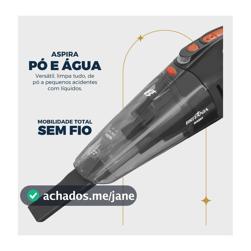 Aspirador De Pó Portátil Bas01 Pó E Água Bivolt 60w Britânia Cinza