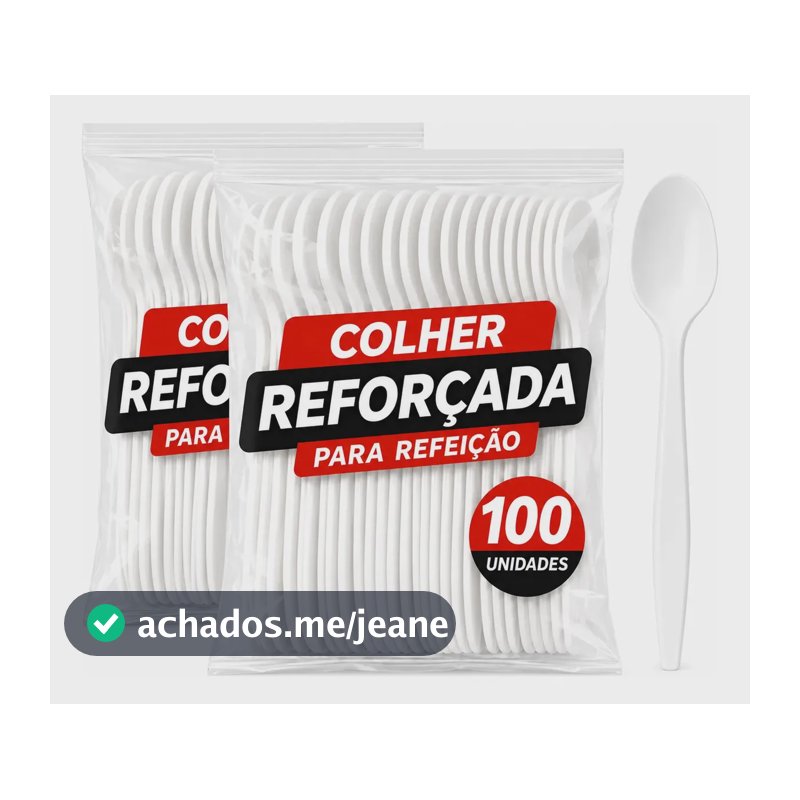 Colher De Refeição Reforçada Descartável 100 Unidades Branco