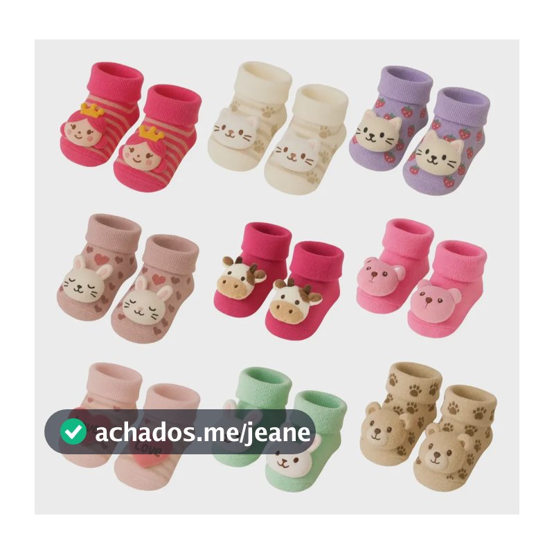 Kit 04 Pares Meia Bebê Bichinho Inf Inverno Pelúcia 3d Bichinhos Menina 0-12
