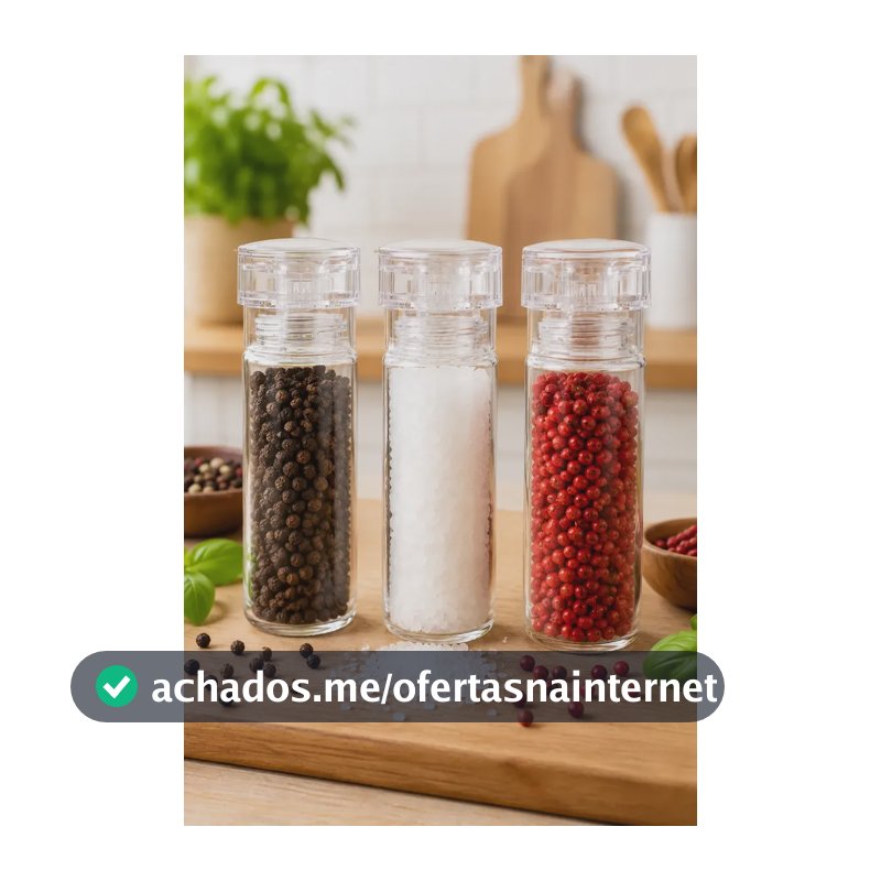 Kit 3 Moedor Sal Pimenta Vidro Manual 100ml Temperos Vidro Transparente