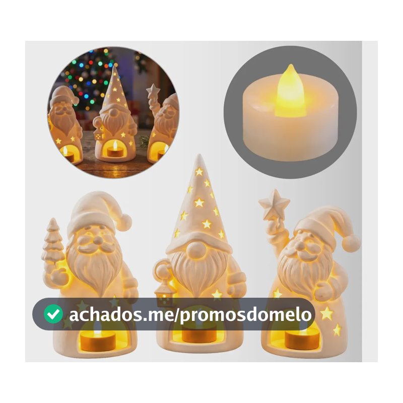 3 Papai Noel Para Decoração De Natal Velas Led Eletrônica Branco Papai Noel