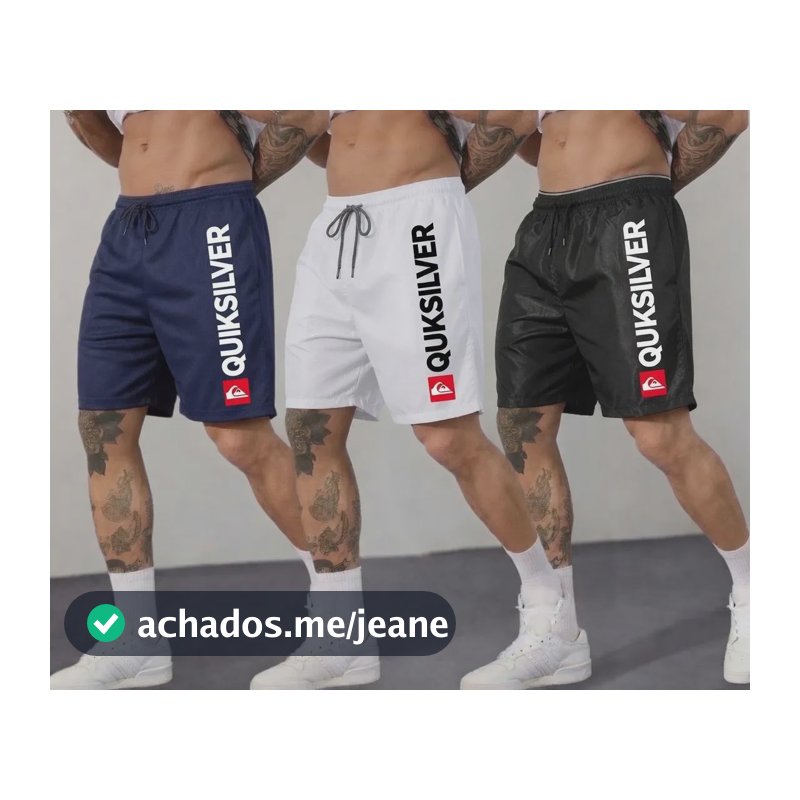 Kit 3 Short Masculino Bermuda Quiksilver Bolso Lateral Preto Branco Azul Marinho Quiksilver Gg