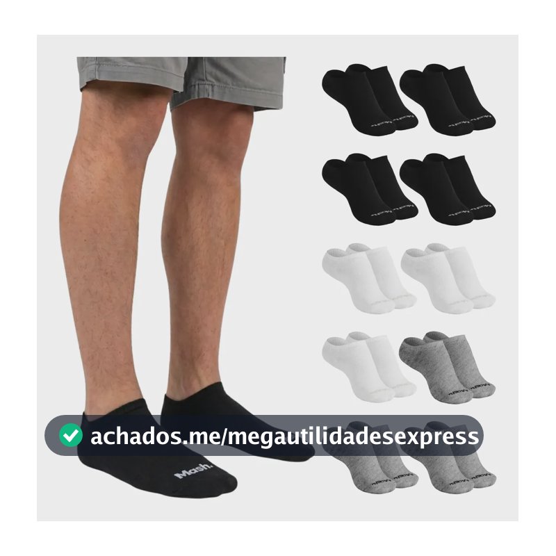 Kit 10 Pares Meia Invisível Soquete Algodão Confortável Mash P ( 28 A 33 ) 4 Pretas - 3 Brancas - 3 Cinzas Meia Invisível Meia... Meia Masculina Meia Feminina Meia Algodão