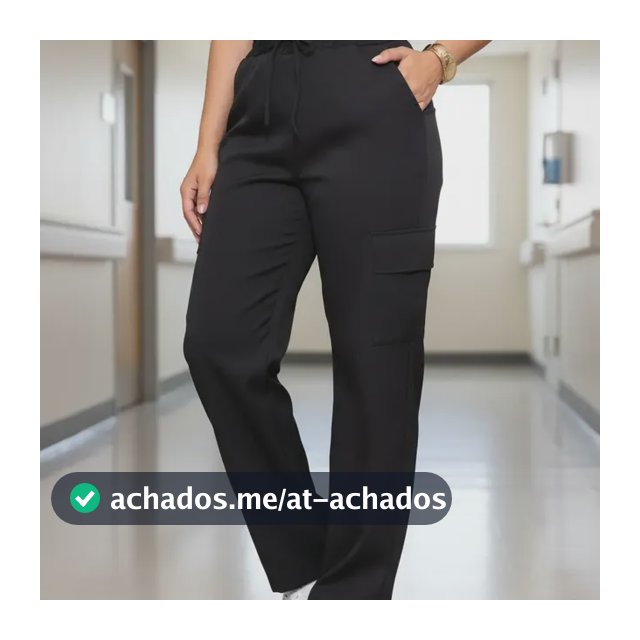 Calça Pantalona Wide Leg Feminina Com Bolso Cargo