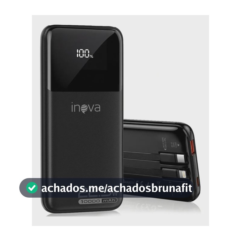 Carregador Portátil Inova Power Bank 10000mAh para iPhone e Samsung Com Carregamento Rápido de 22.5W