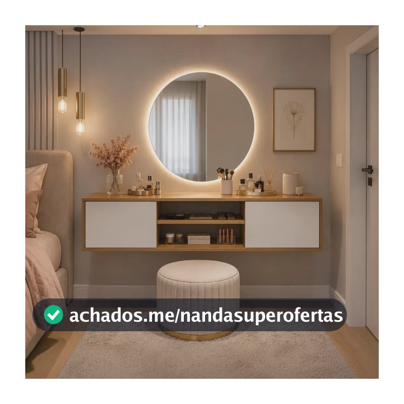Penteadeira Suspensa Camarim Maquiagem Para Quarto 120cm Nature / Off White