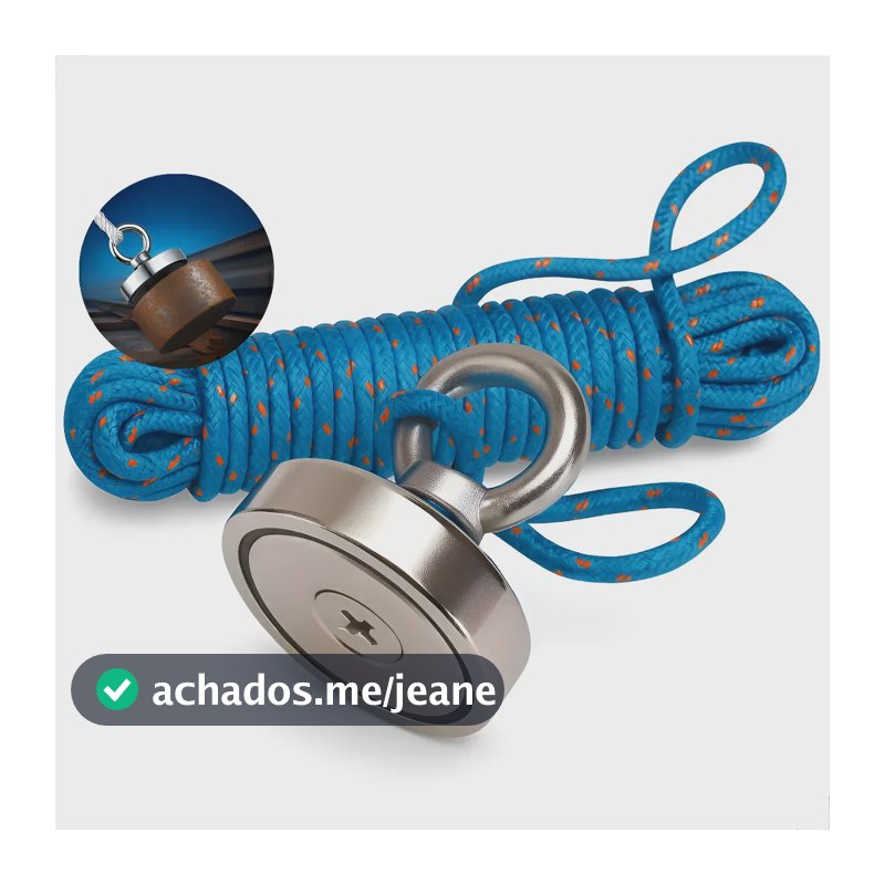 Ímã Neodímio Pesca Magnetica 200kg Anti Corrosão Com Corda 20m Super Forte + Mosquetão Inox Rio Lago Metais
